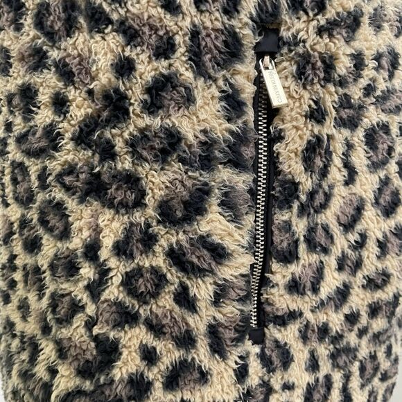 CALVIN KLEIN Sherpa Faux Fur‎ Vest Leopard Print Pockets Full Zip Women's Small - Picture 5 of 9